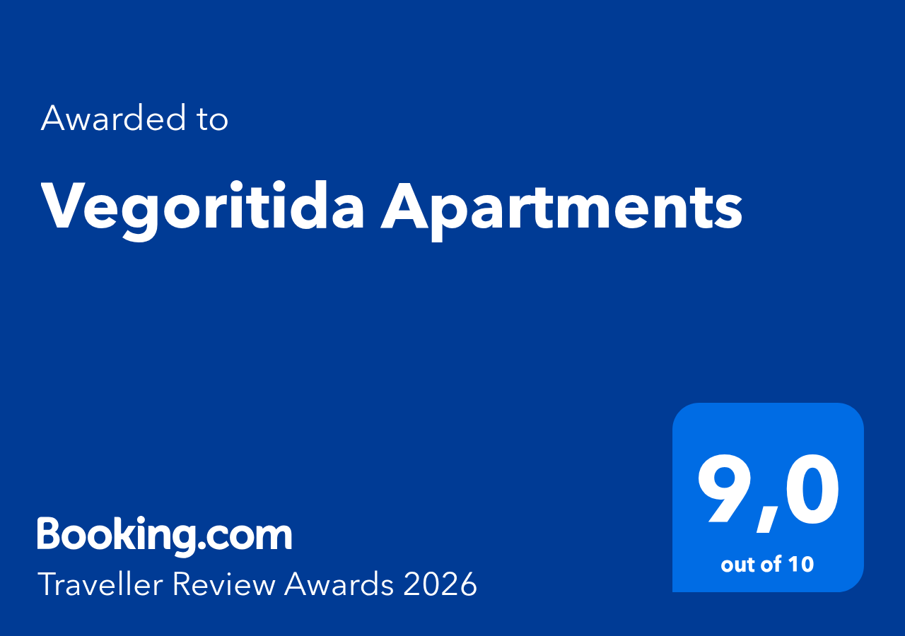 Booking.com Traveller Review Award 2026 — Vegoritida Apartments, rated 9.0 out of 10